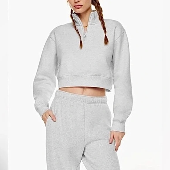 Aritzia Tops - ARITZIA TNA Cropped Cozy Fleece Quarter Zip Sweatshirt Gray